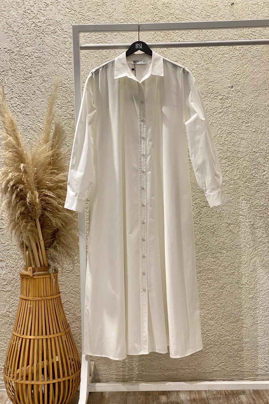 100% Cotton Oversize Shirt Dress White