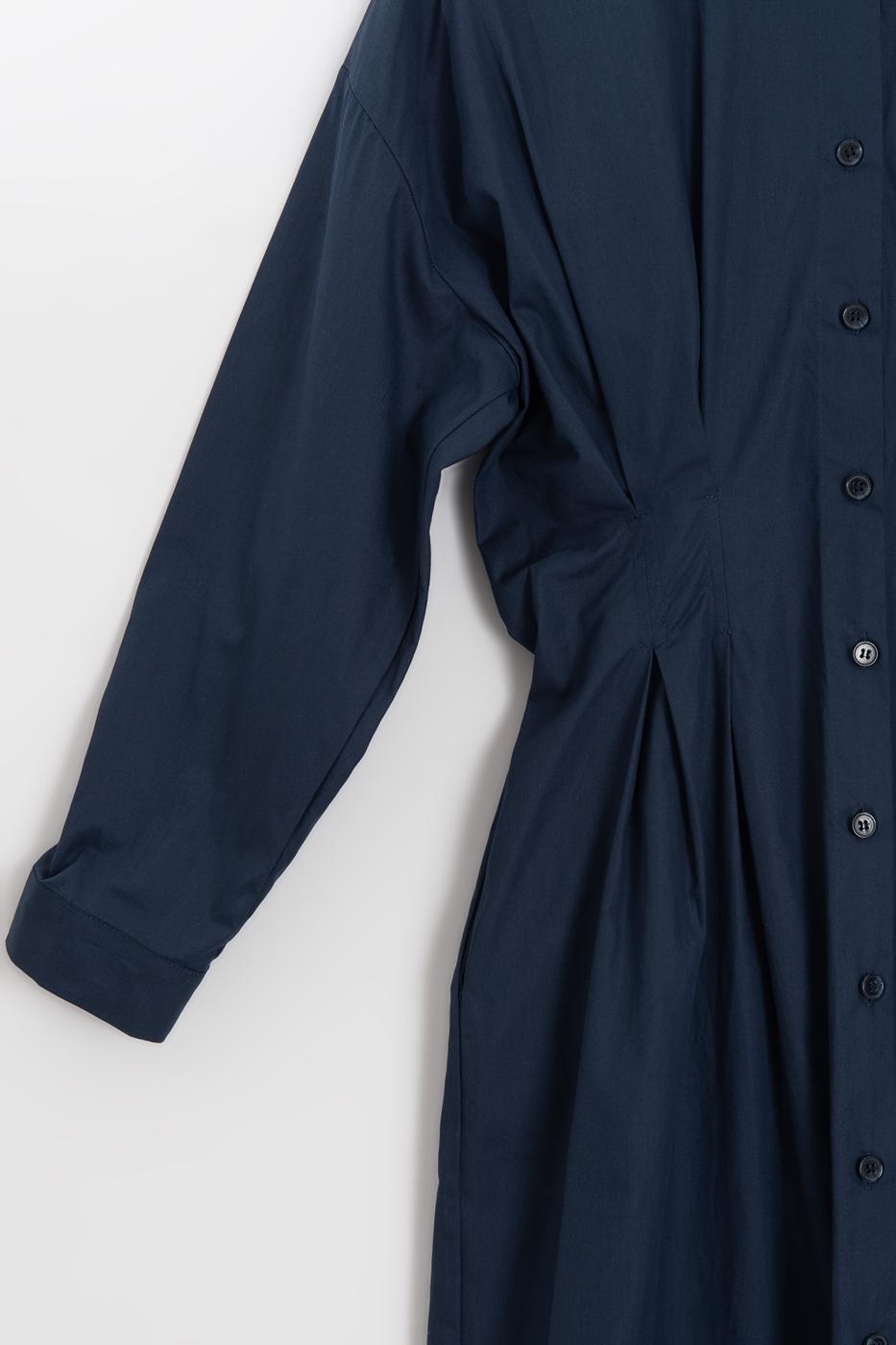 100% Cotton Pleated Shirt Dress İndigo