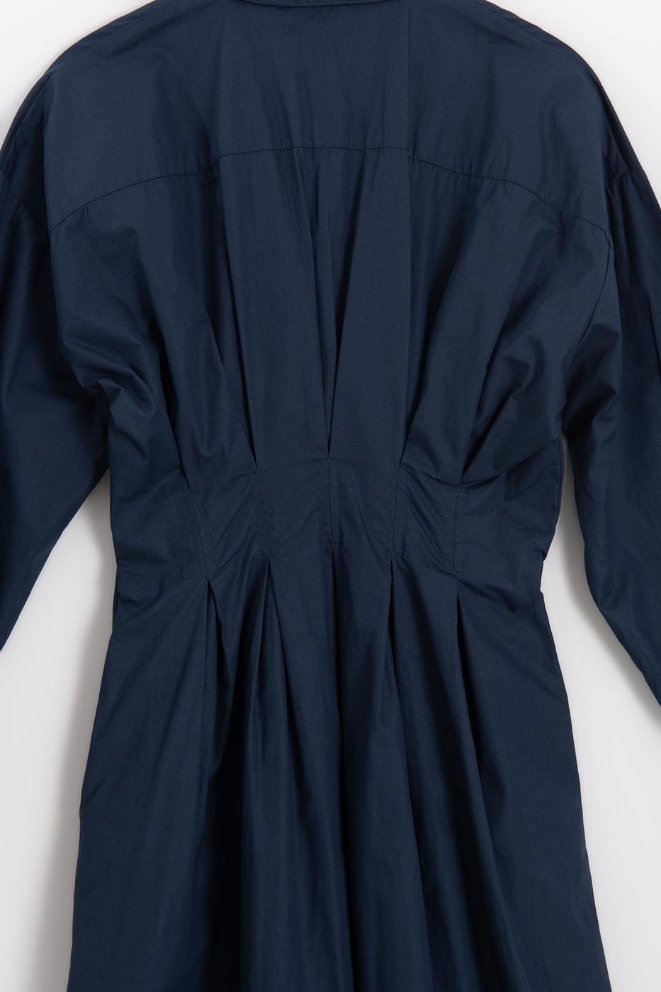 100% Cotton Pleated Shirt Dress İndigo