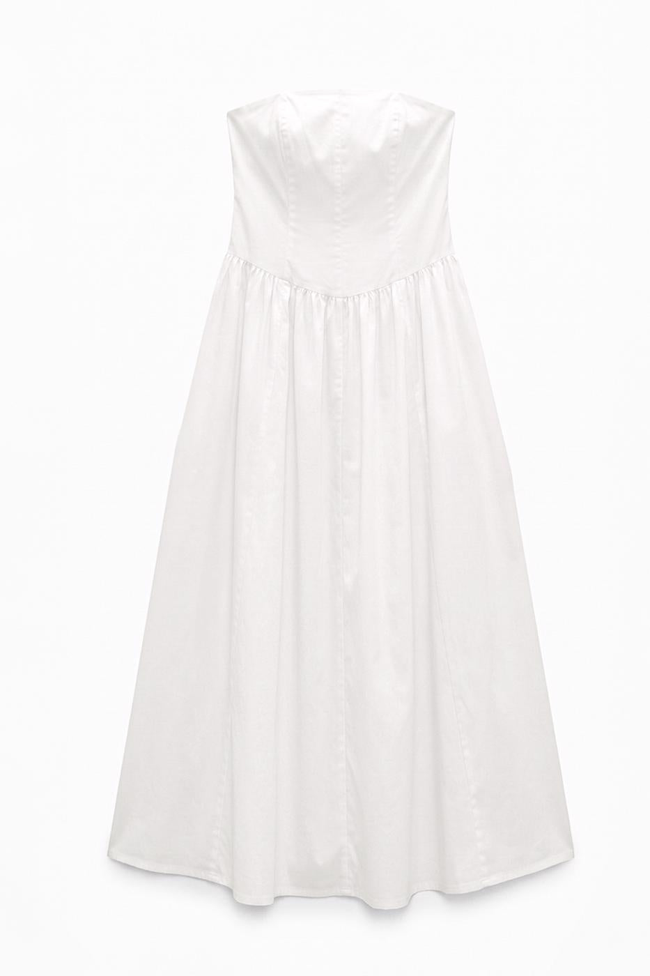 100% Cotton Strapless Midi Dress White