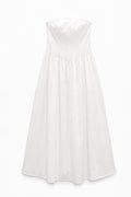 100% Cotton Strapless Midi Dress White