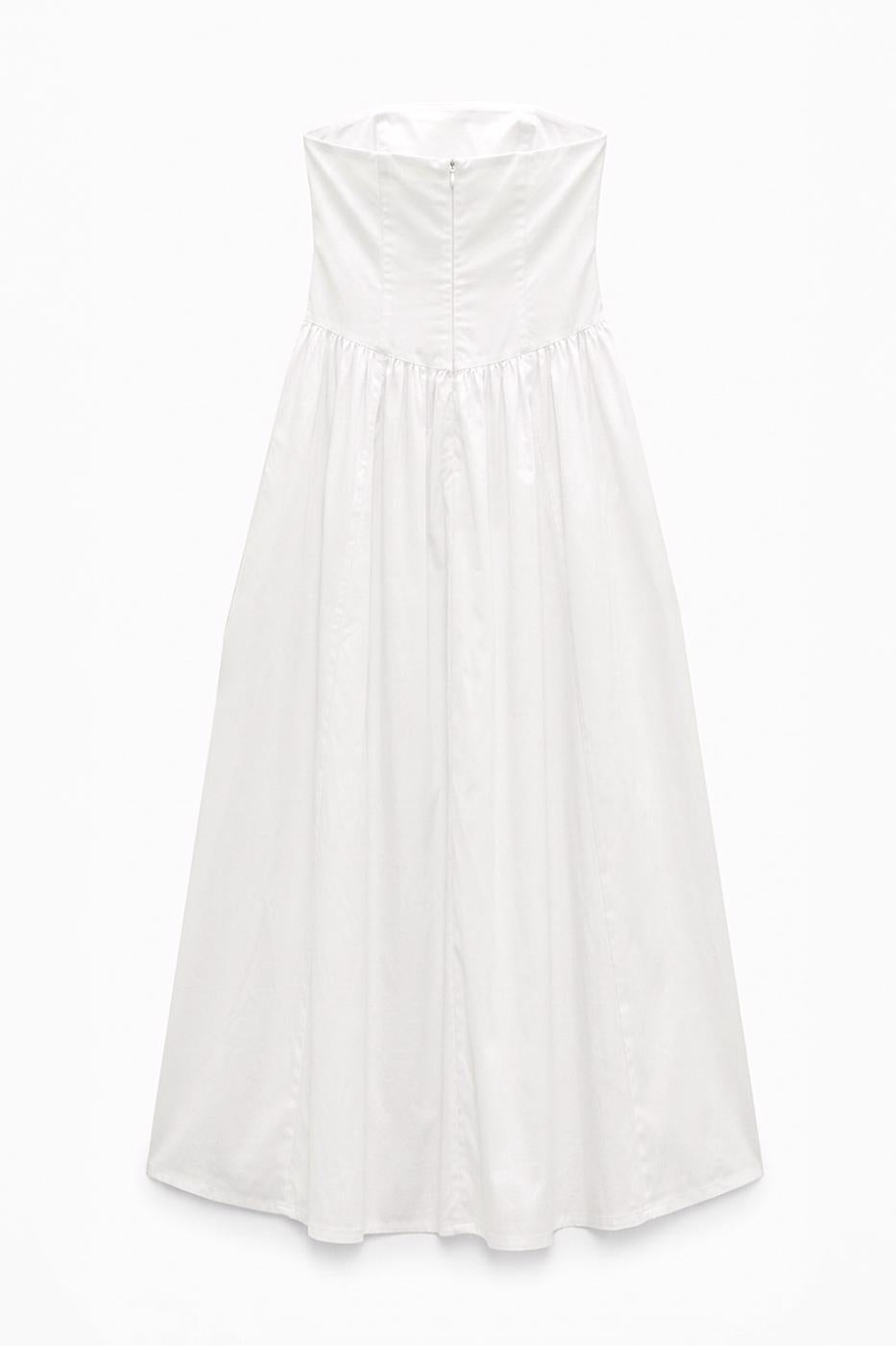 100% Cotton Strapless Midi Dress White