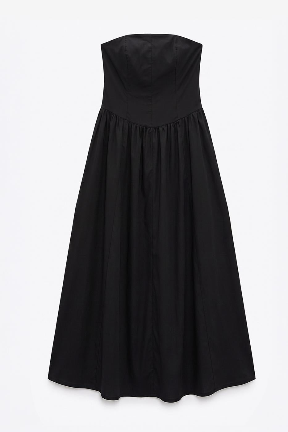 100% Cotton Strapless Midi Dress Black