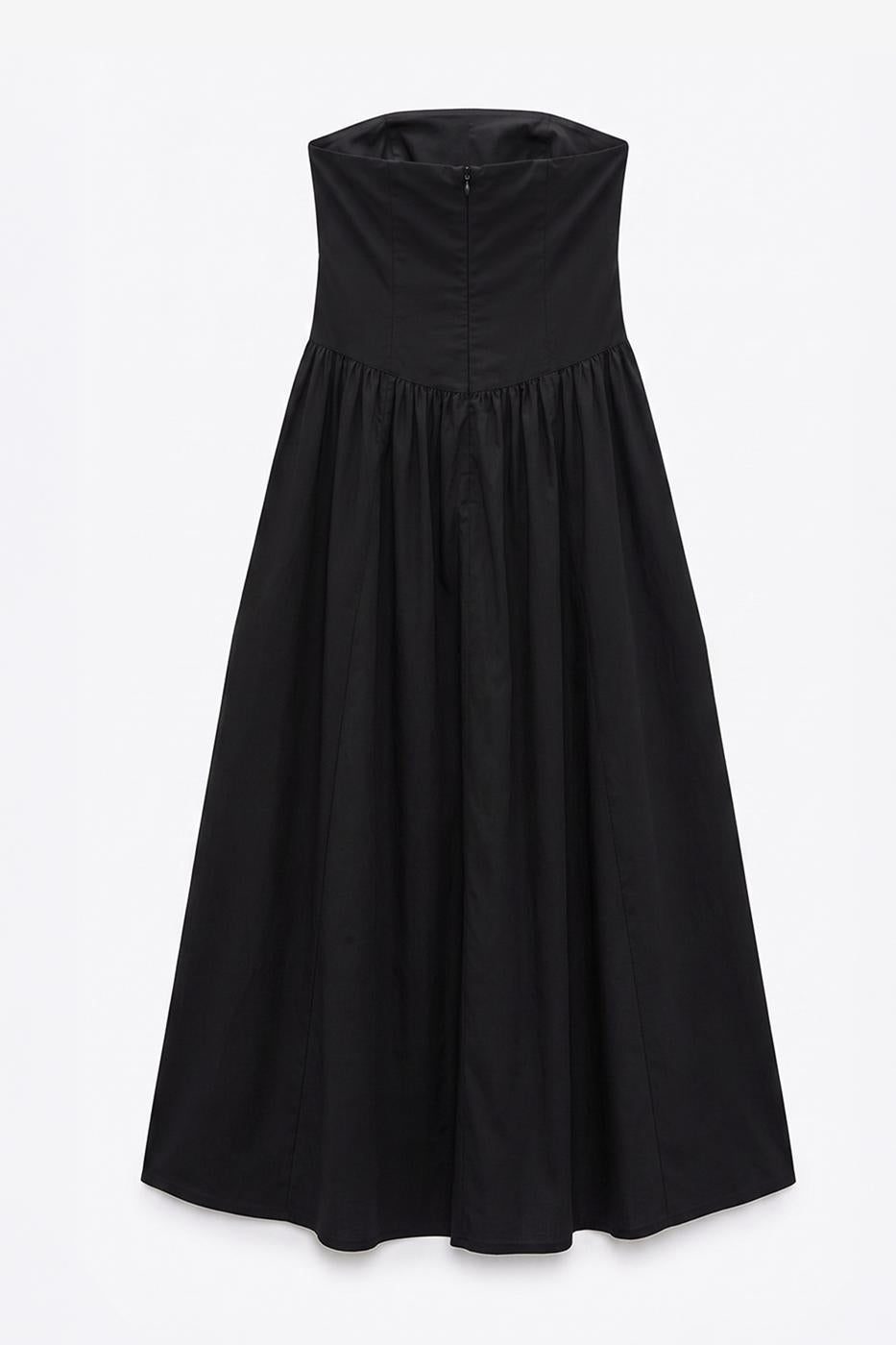 100% Cotton Strapless Midi Dress Black