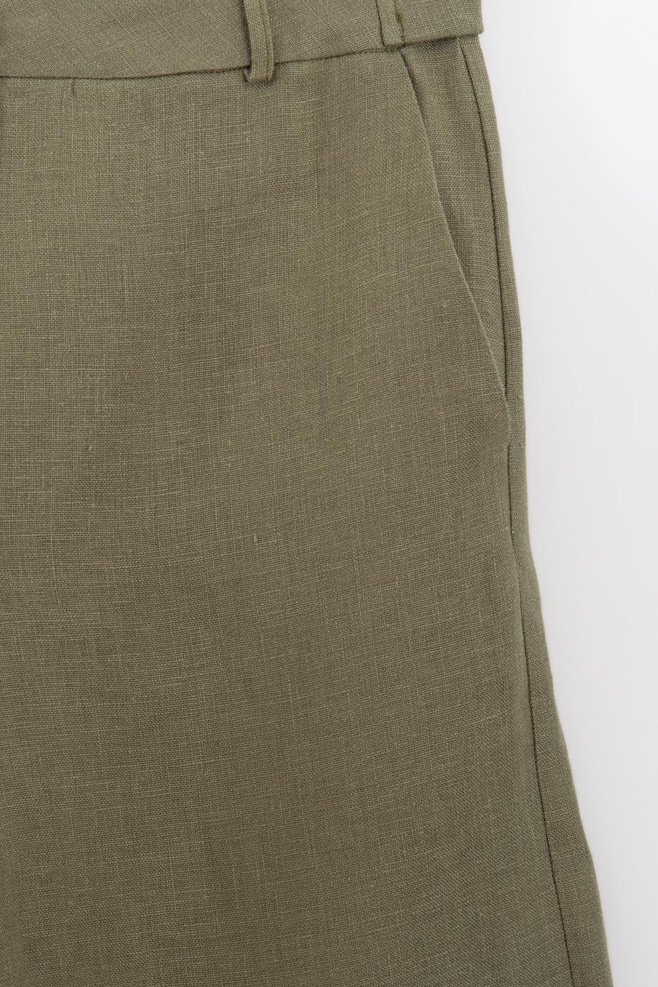 100% Linen Bermuda Shorts Khaki