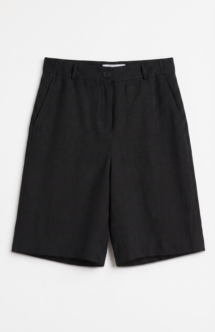 100% Linen Bermuda Shorts Black