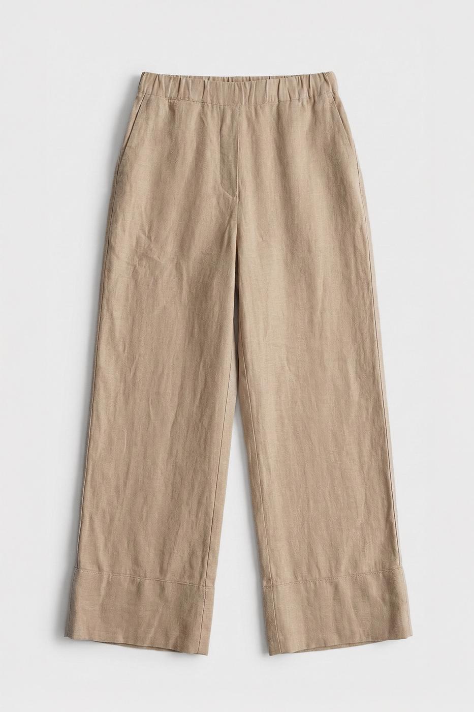 100% Linen Loose Trousers Beige