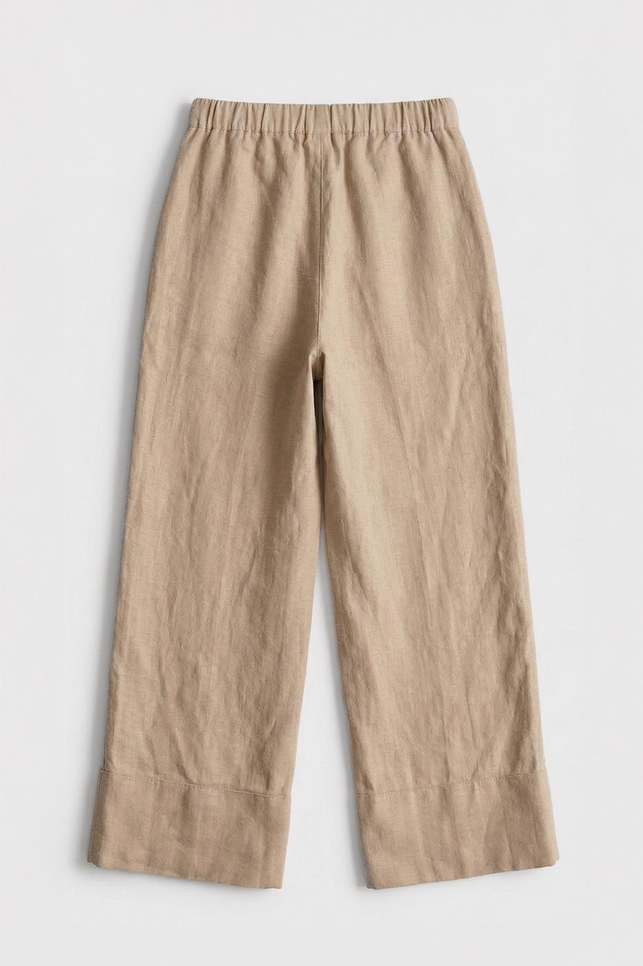 100% Linen Loose Trousers Beige