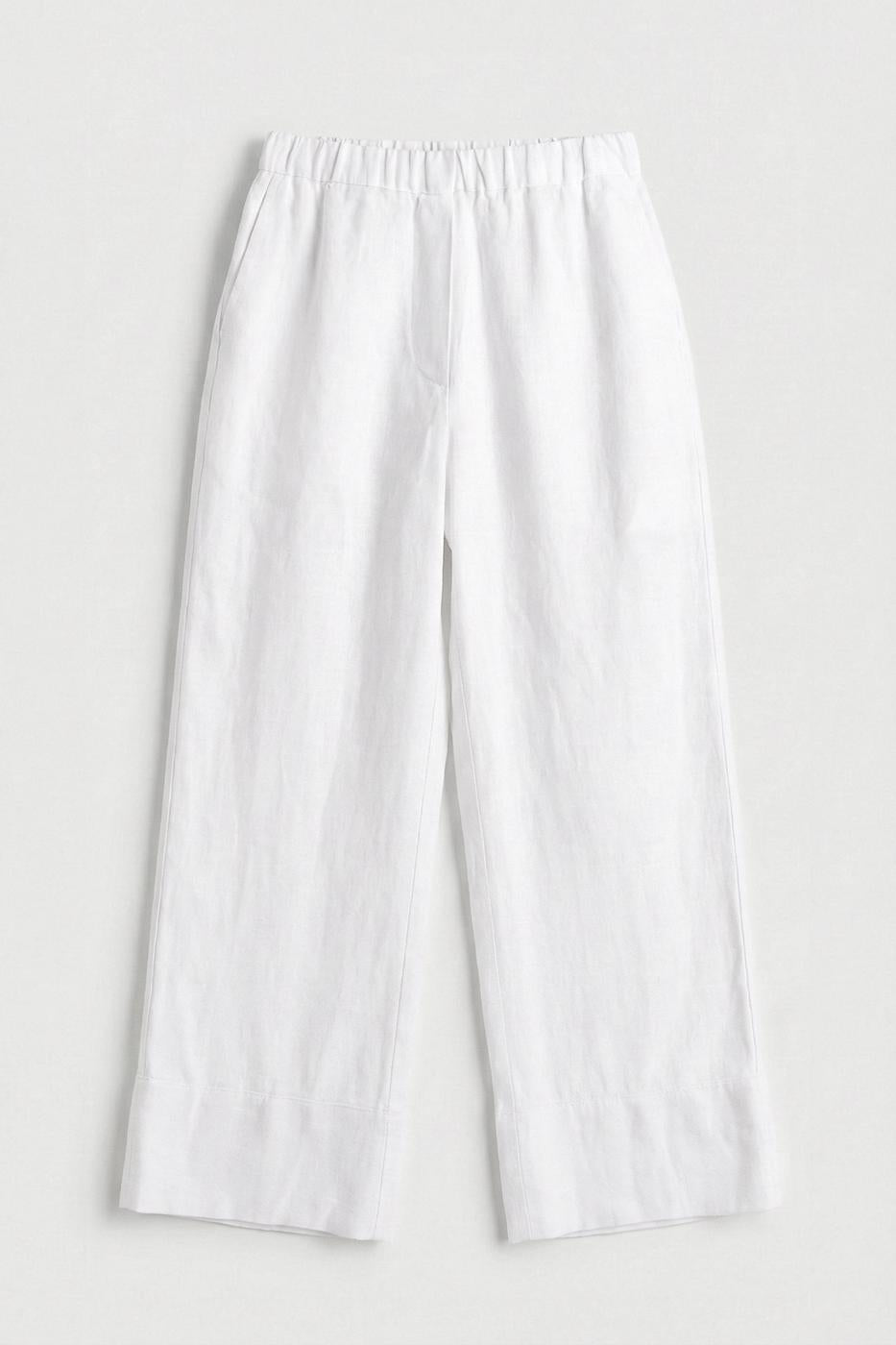100% Linen Loose Trousers White