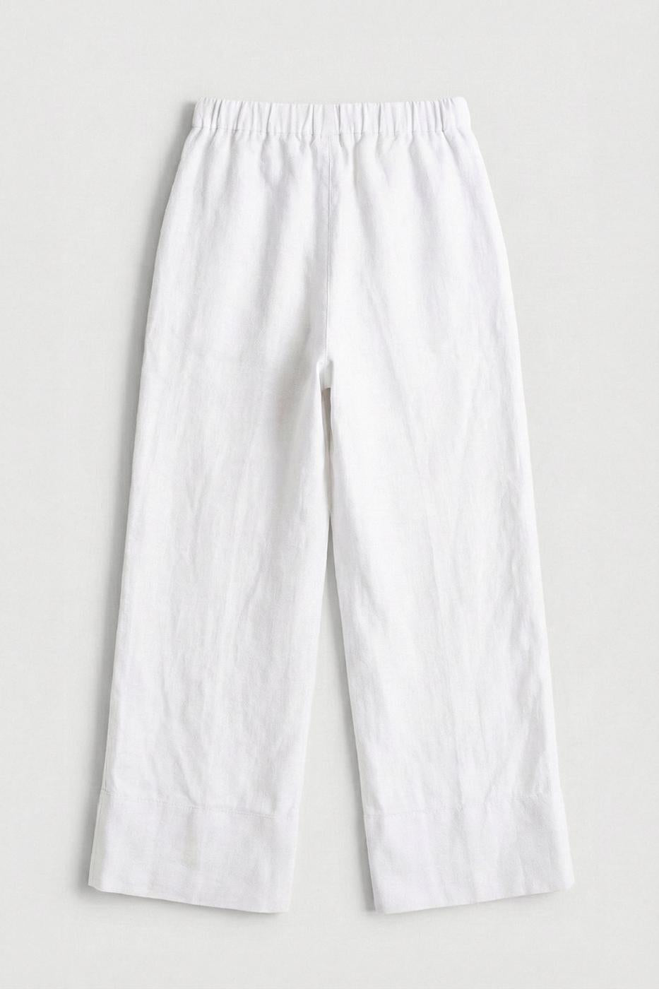 100% Linen Loose Trousers White