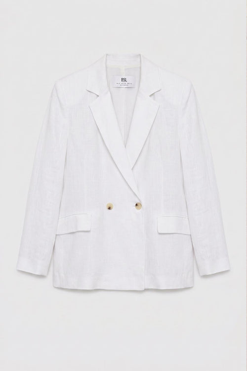 100% Linen Double-Breasted Blazer Jacket White