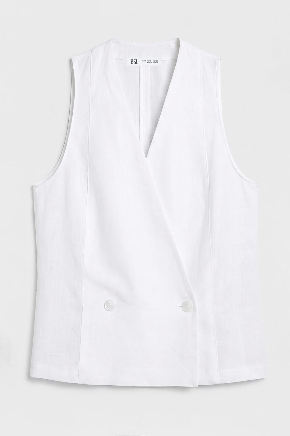 100% Linen Double-Breasted Vest White