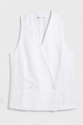 100% Linen Double-Breasted Vest White
