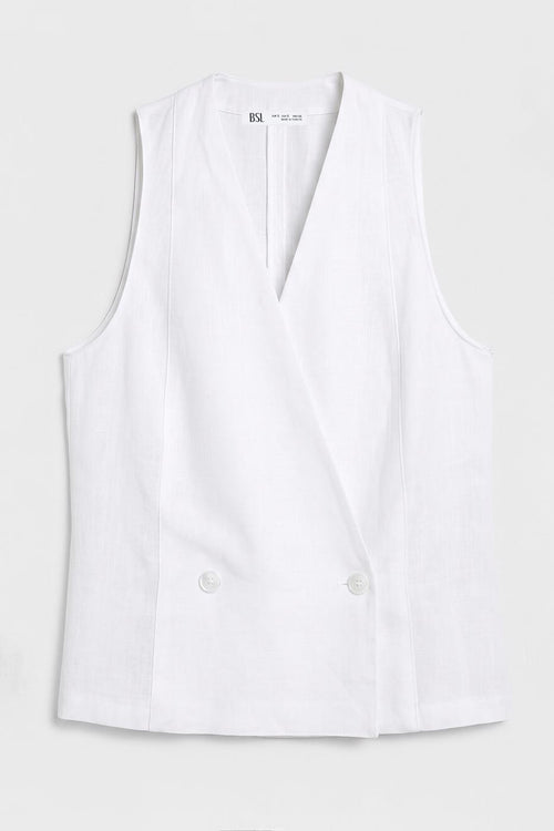 100% Linen Double-Breasted Vest White