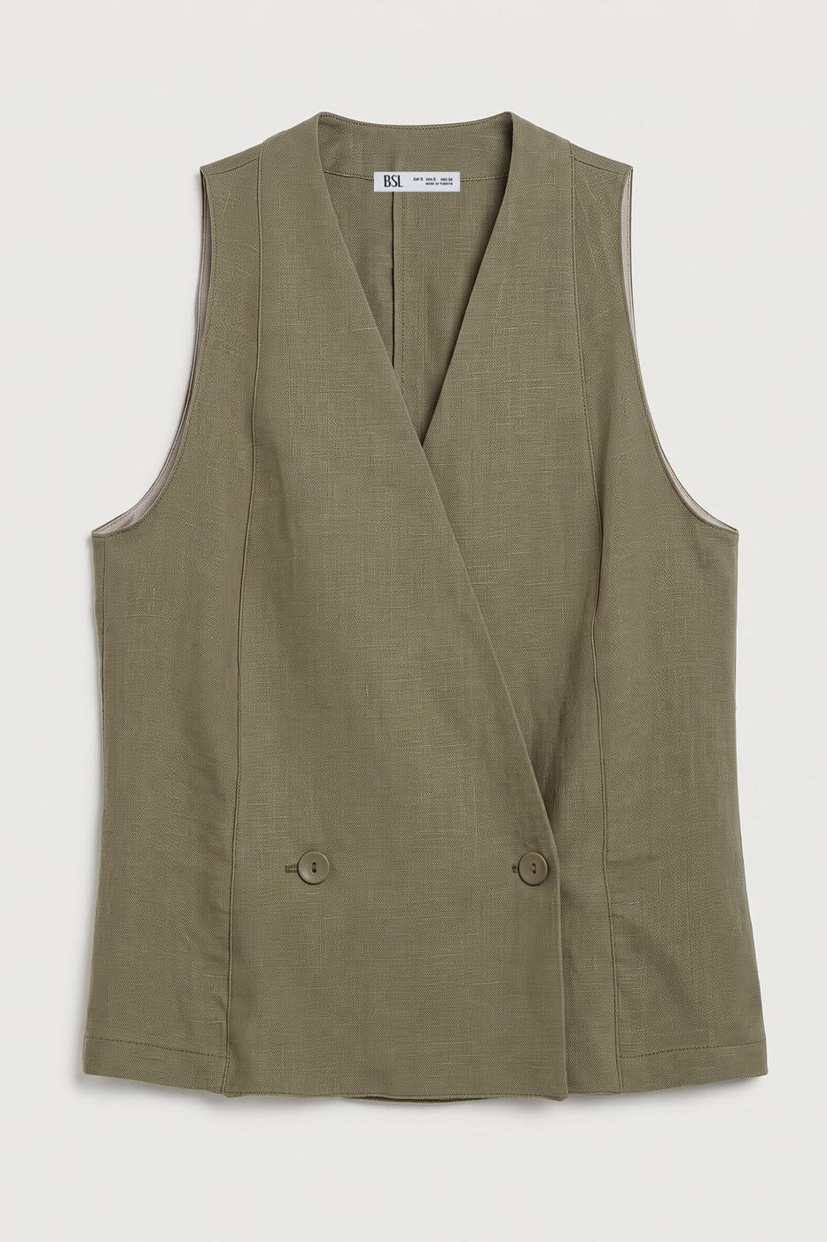 100% Linen Double-Breasted Vest Khaki