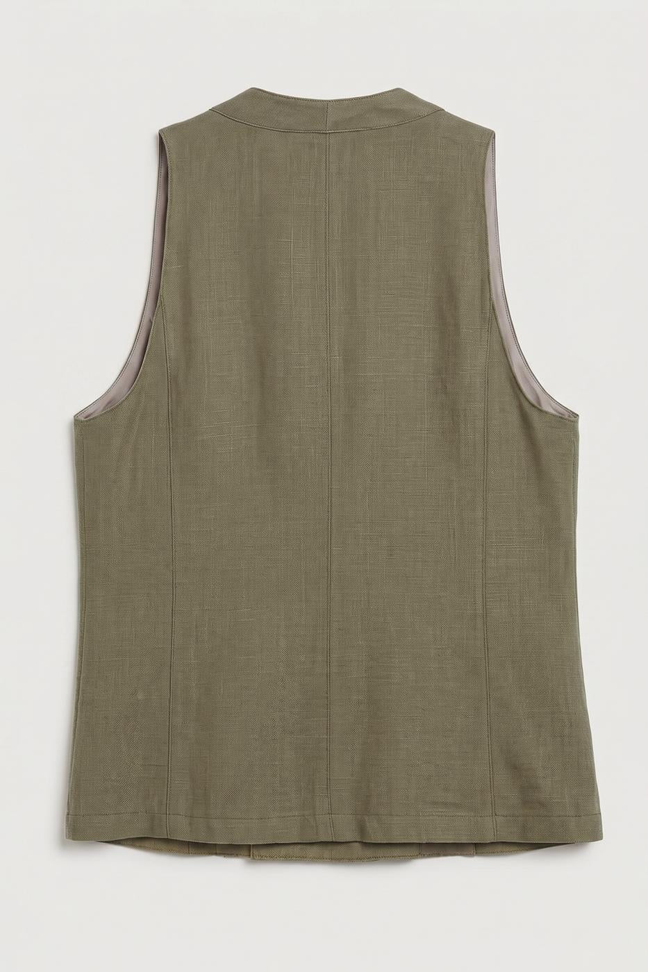 100% Linen Double-Breasted Vest Khaki