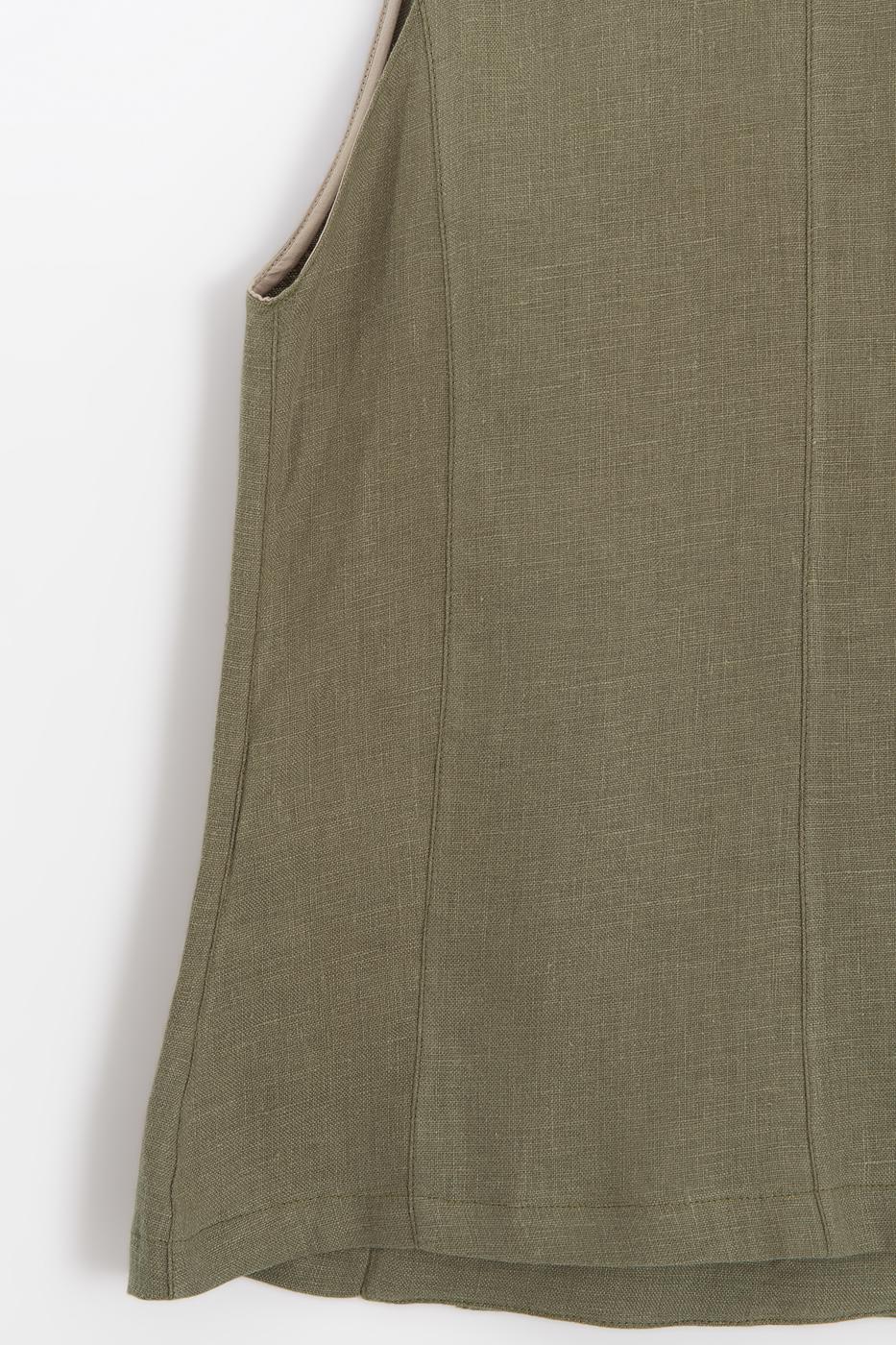 100% Linen Double-Breasted Vest Khaki