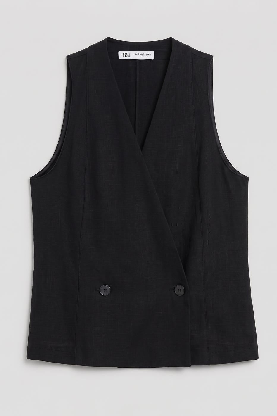 100% Linen Double-Breasted Vest Black