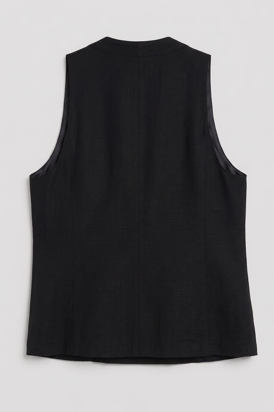 100% Linen Double-Breasted Vest Black