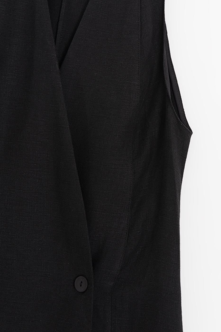 100% Linen Double-Breasted Vest Black