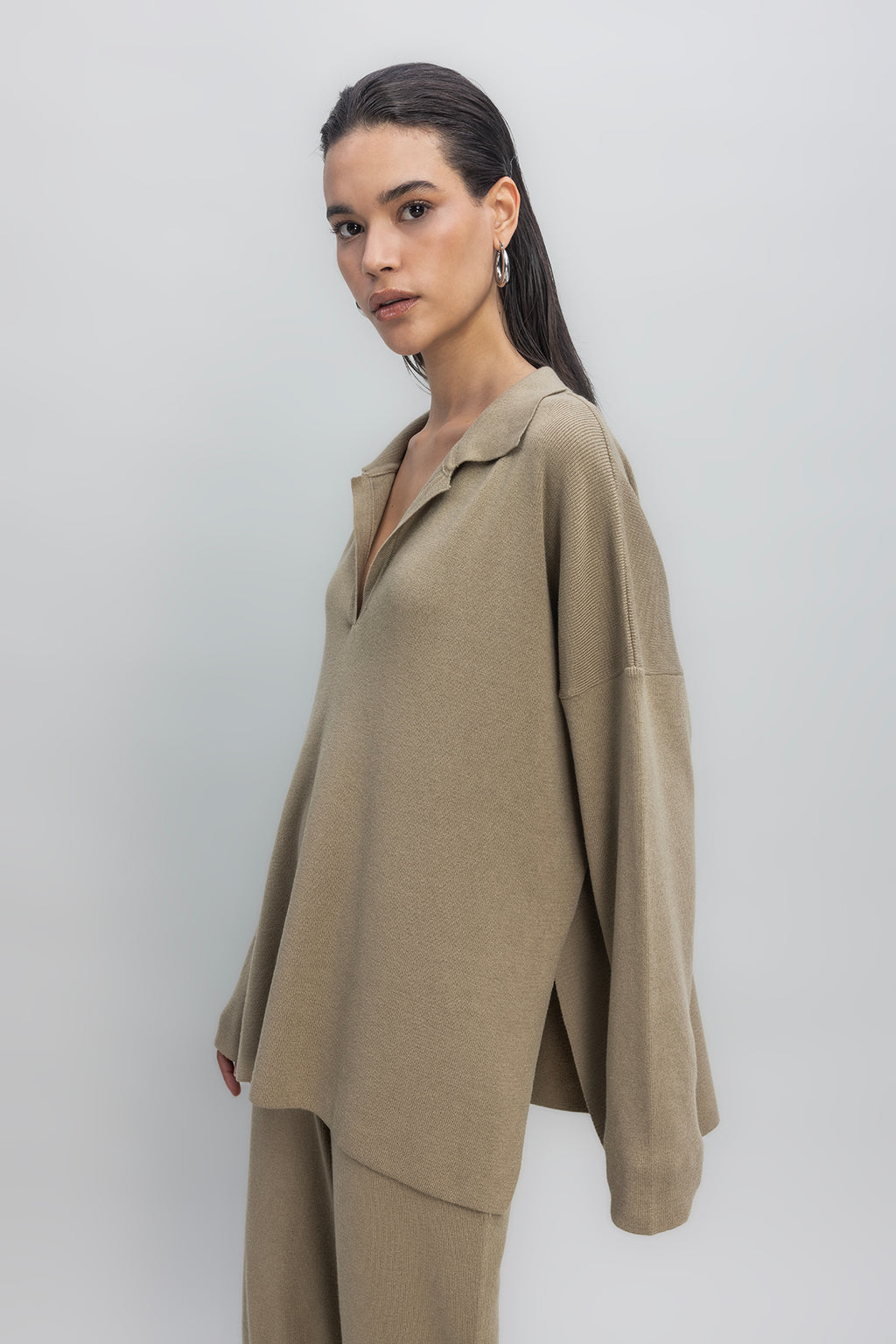 Yakalı Oversize Triko Kazak