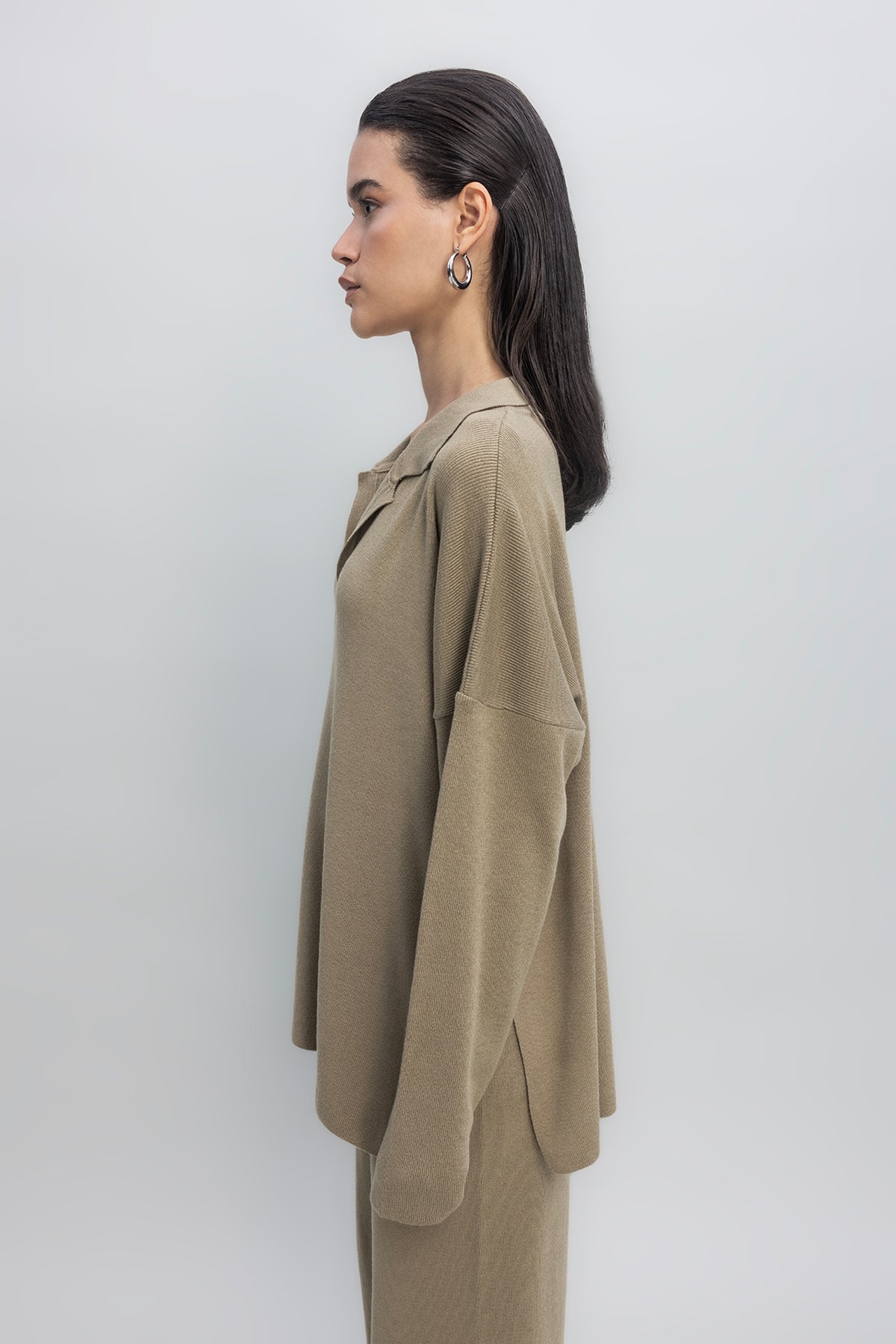 Yakalı Oversize Triko Kazak