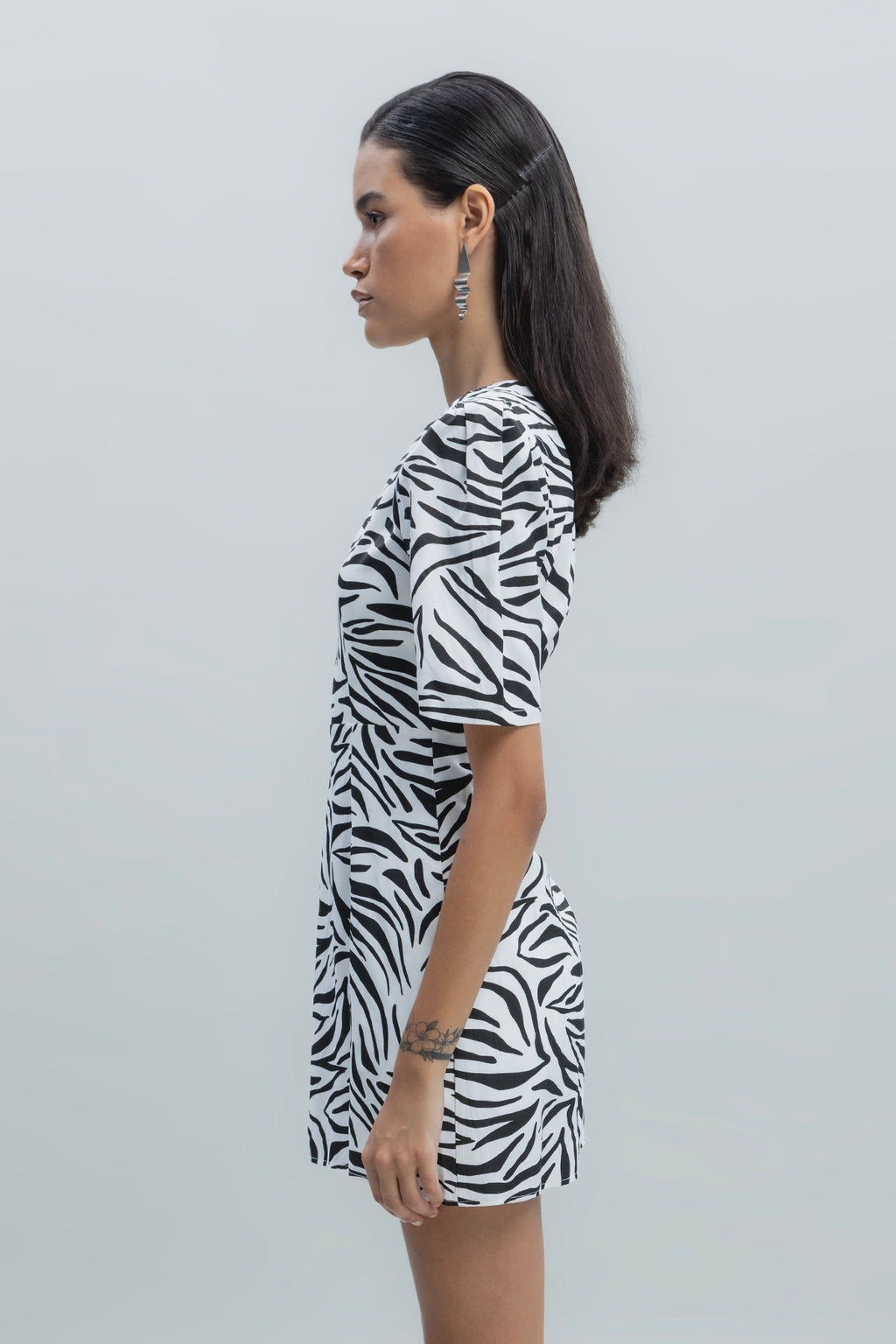 Saten Zebra Desenli  Mini  Elbise