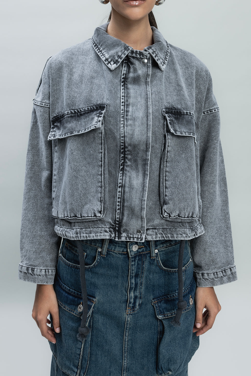 Yarasa Kollu Denim Mont