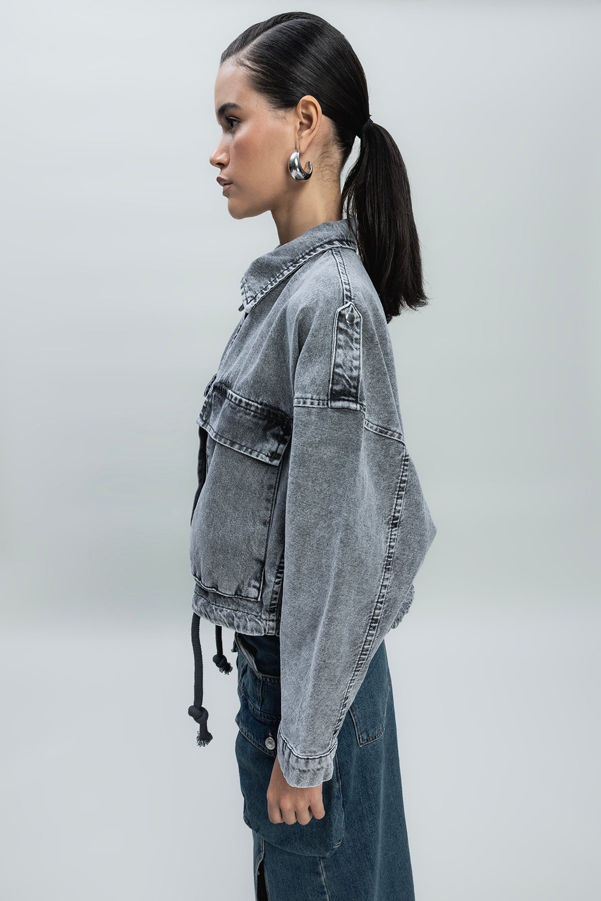 Yarasa Kollu Denim Mont