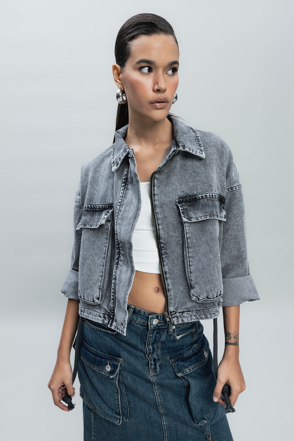 Yarasa Kollu Denim Mont