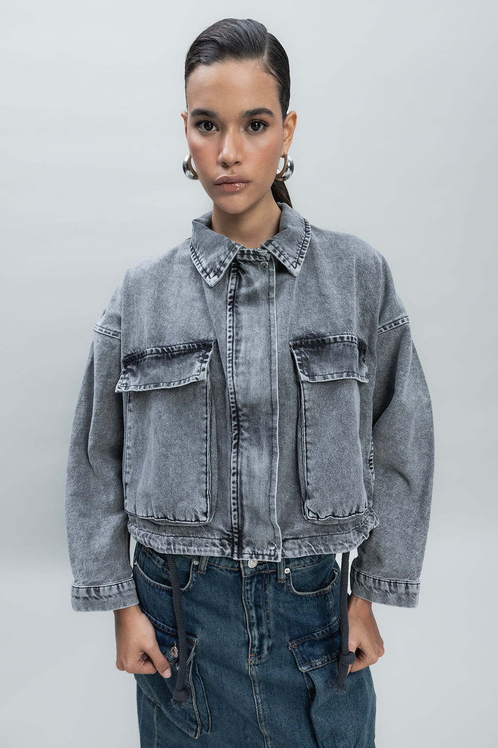 Yarasa Kollu Denim Mont