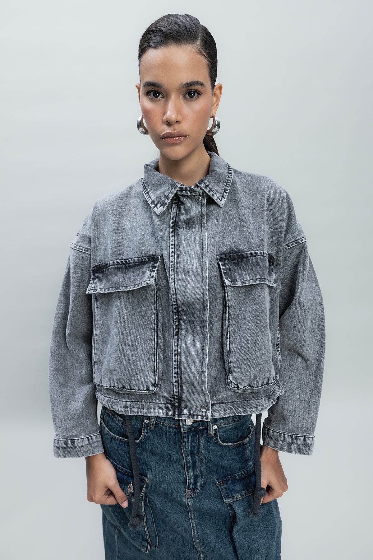 Yarasa Kollu Denim Mont