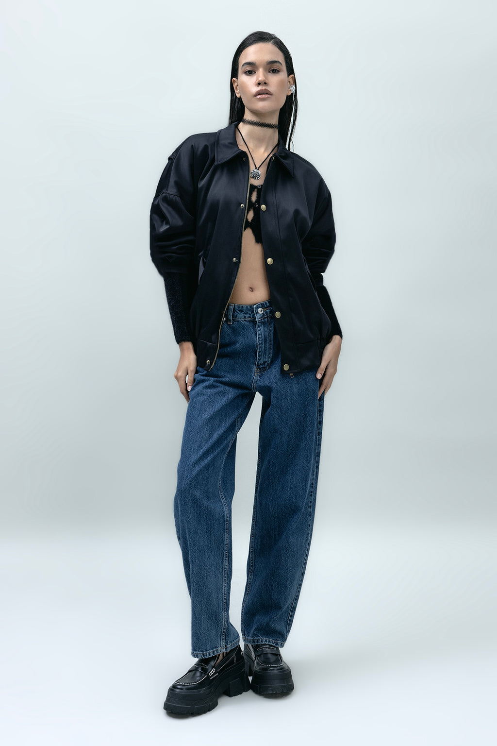 Regular Waist Straight Leg Denim Trousers