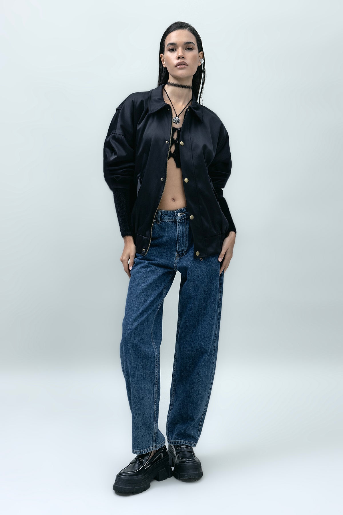 Regular Waist Straight Leg Denim Trousers