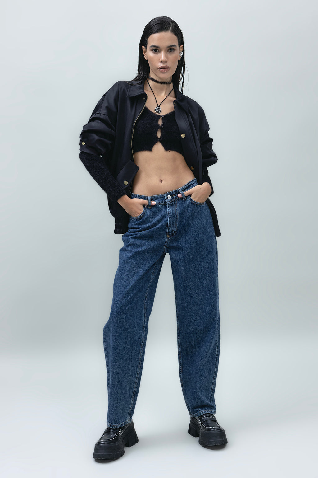 Regular Waist Straight Leg Denim Trousers