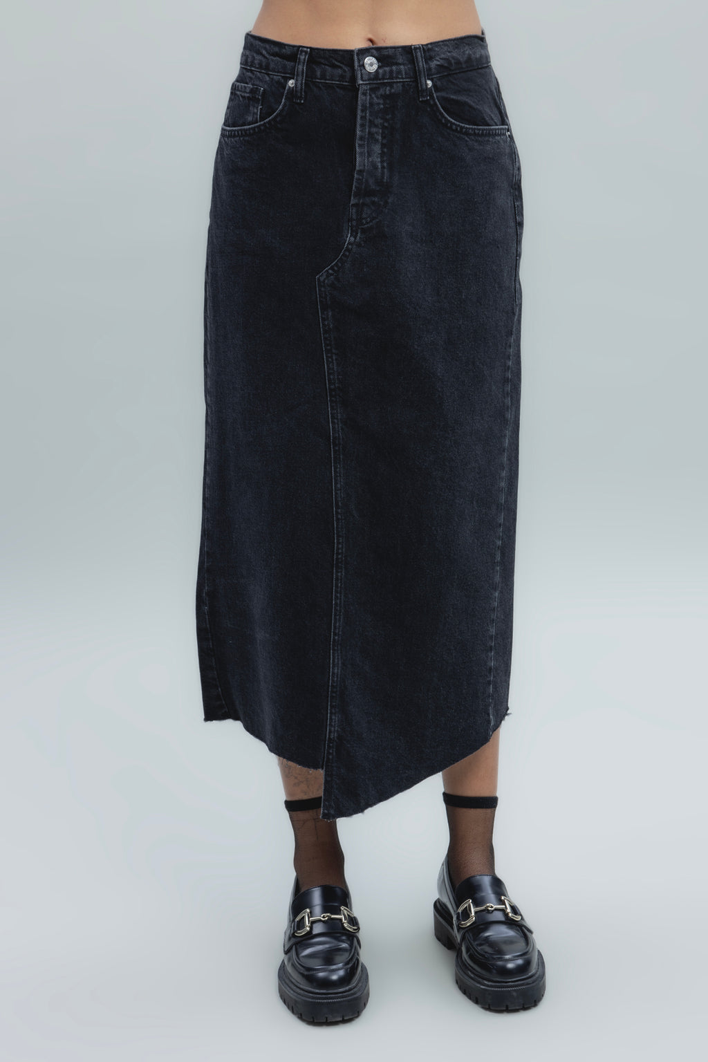 Düşük Bel Midi Denim Etek