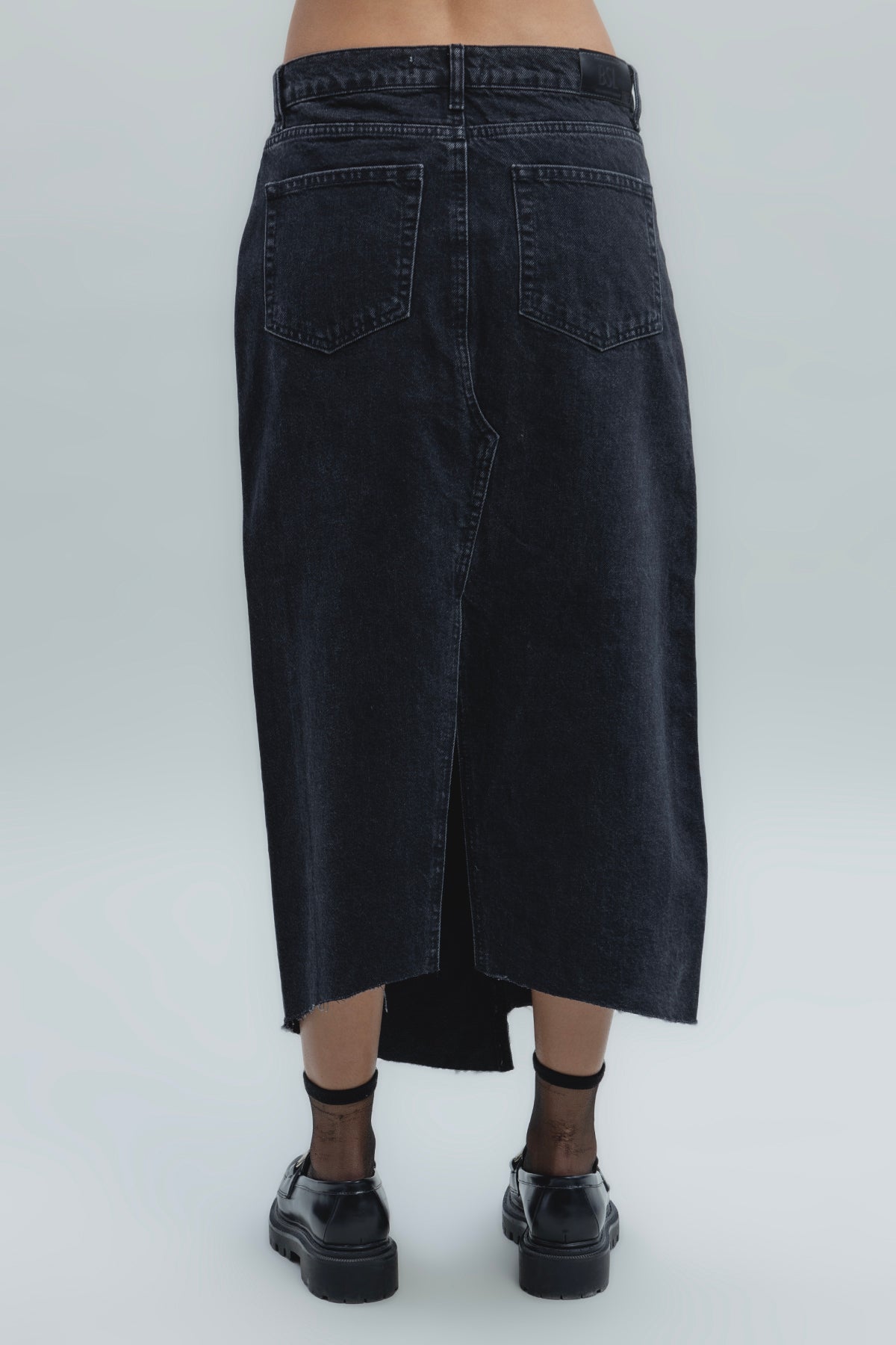 Düşük Bel Midi Denim Etek