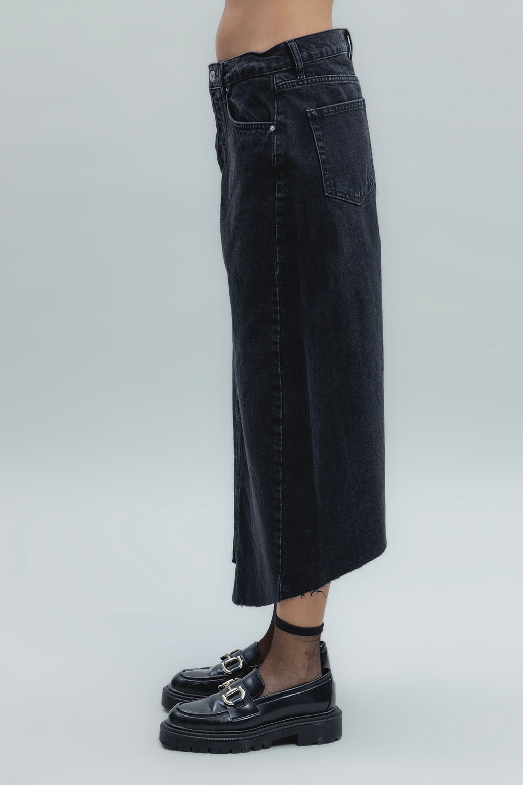 Düşük Bel Midi Denim Etek