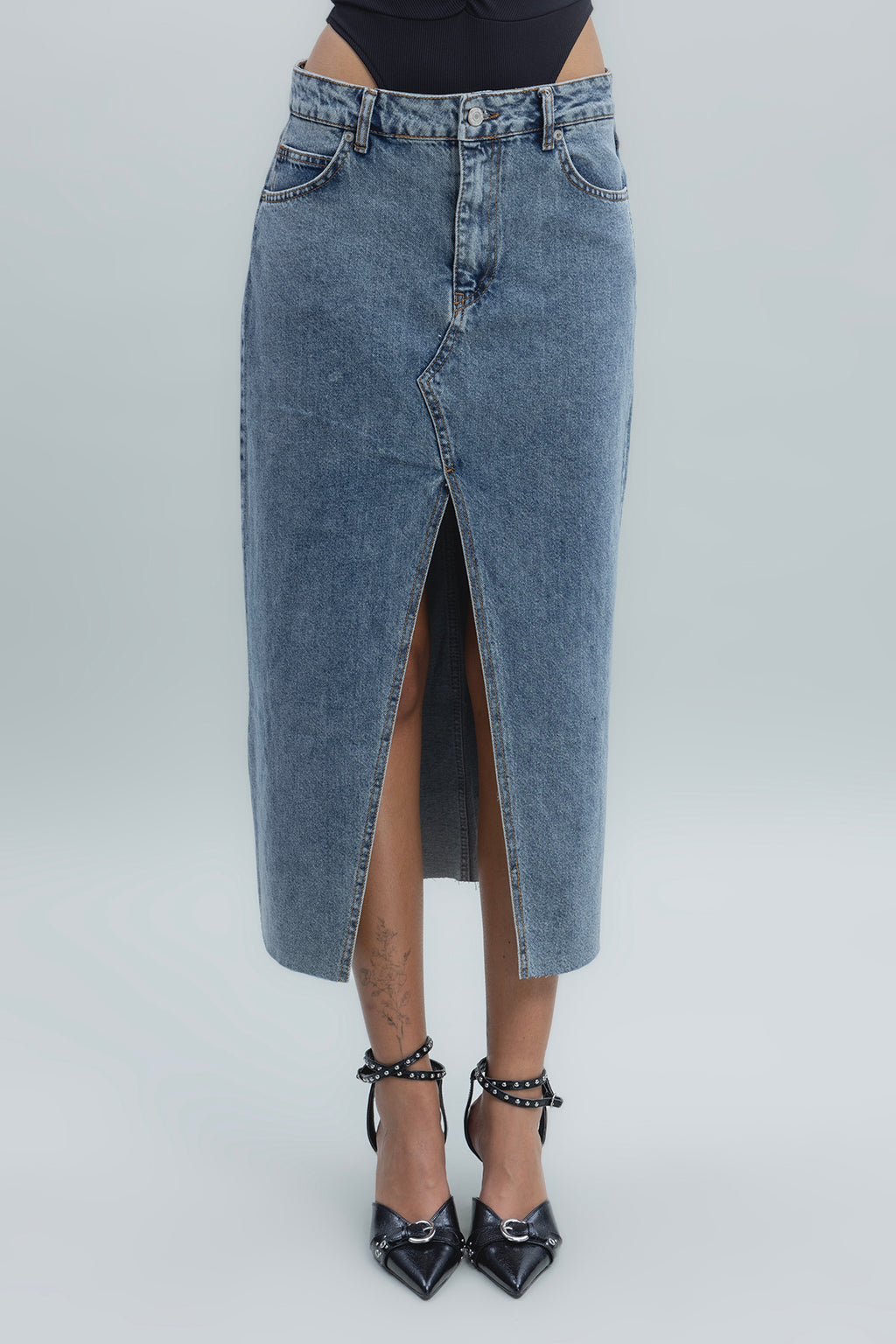 Yırtmaçlı Denim Etek