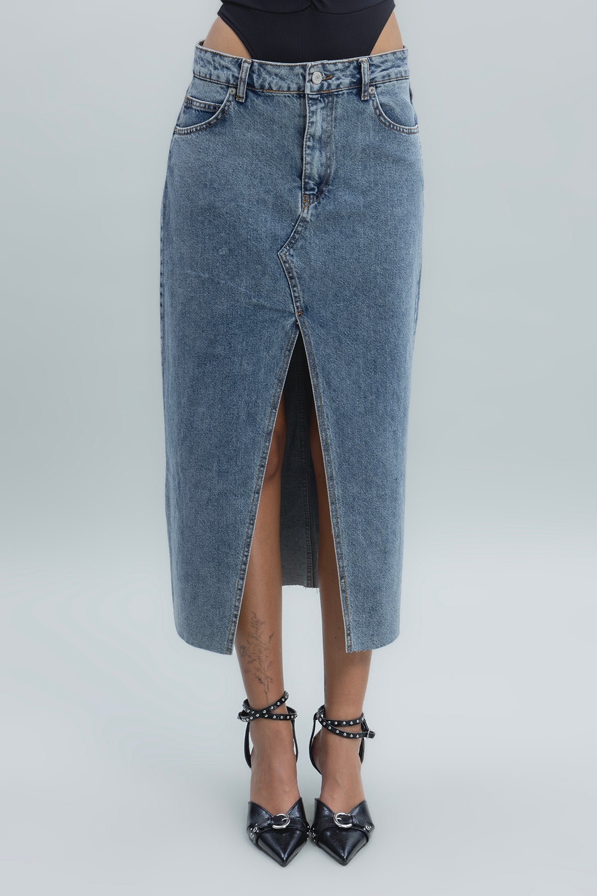 Yırtmaçlı Denim Etek