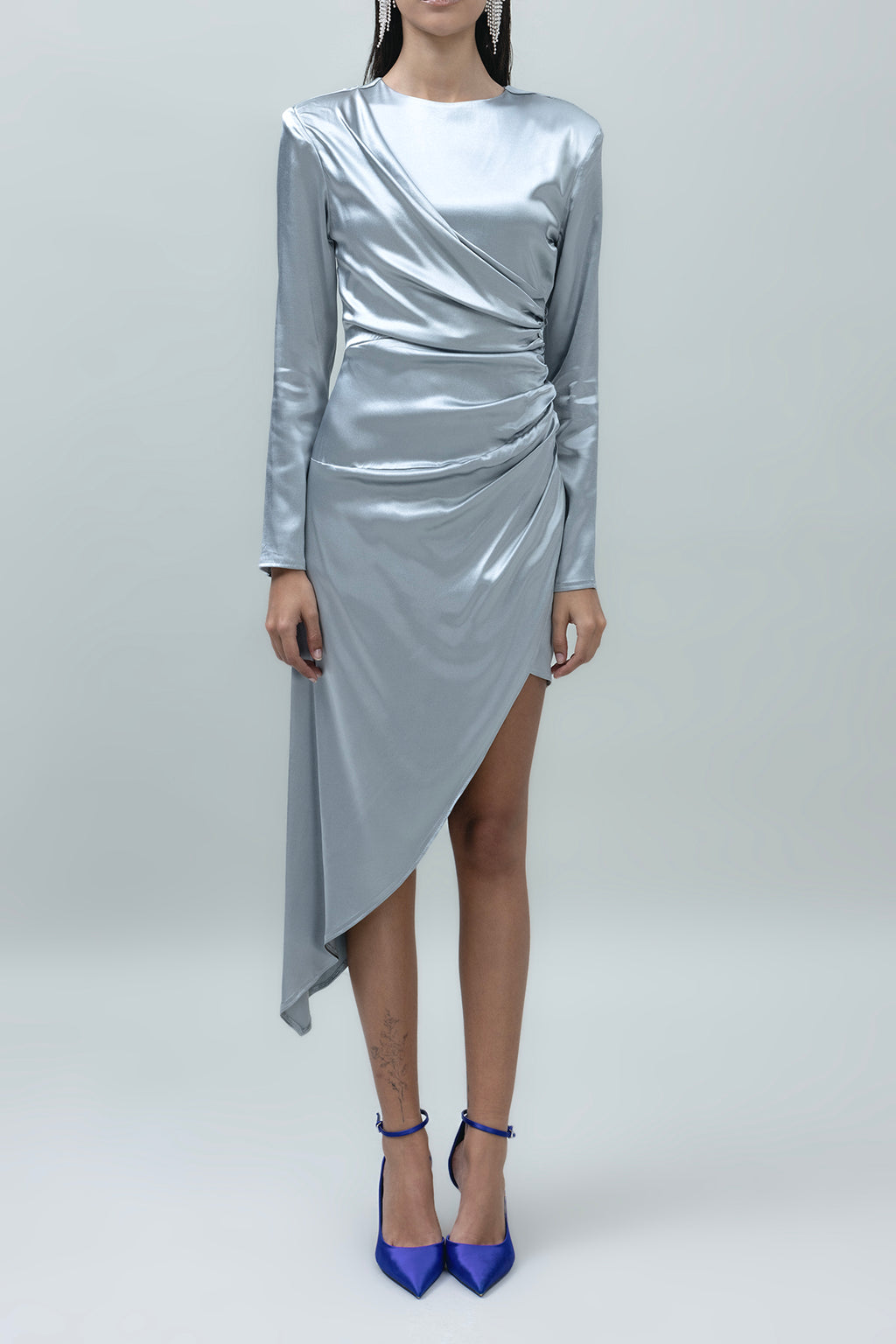 Satin Dress with Asymmetrical Hem Detail