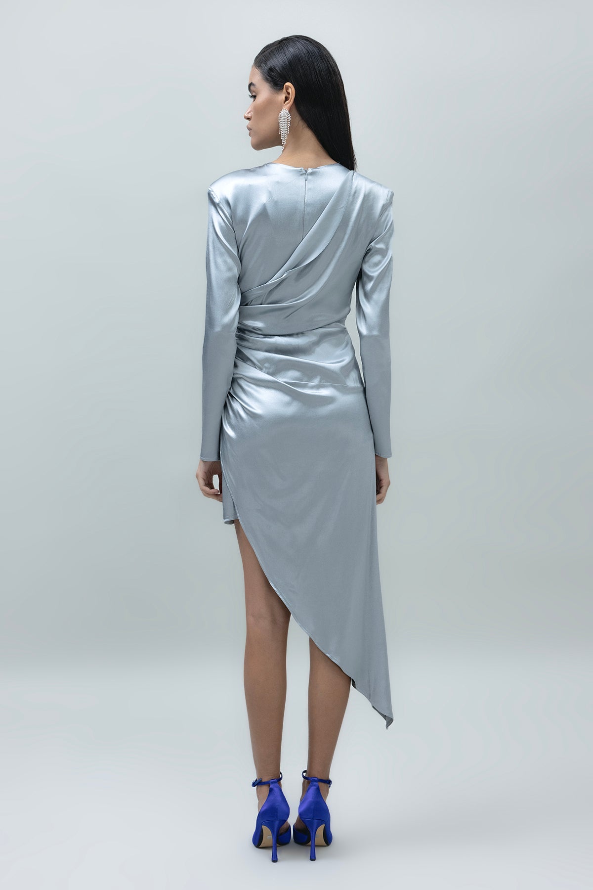 Satin Dress with Asymmetrical Hem Detail
