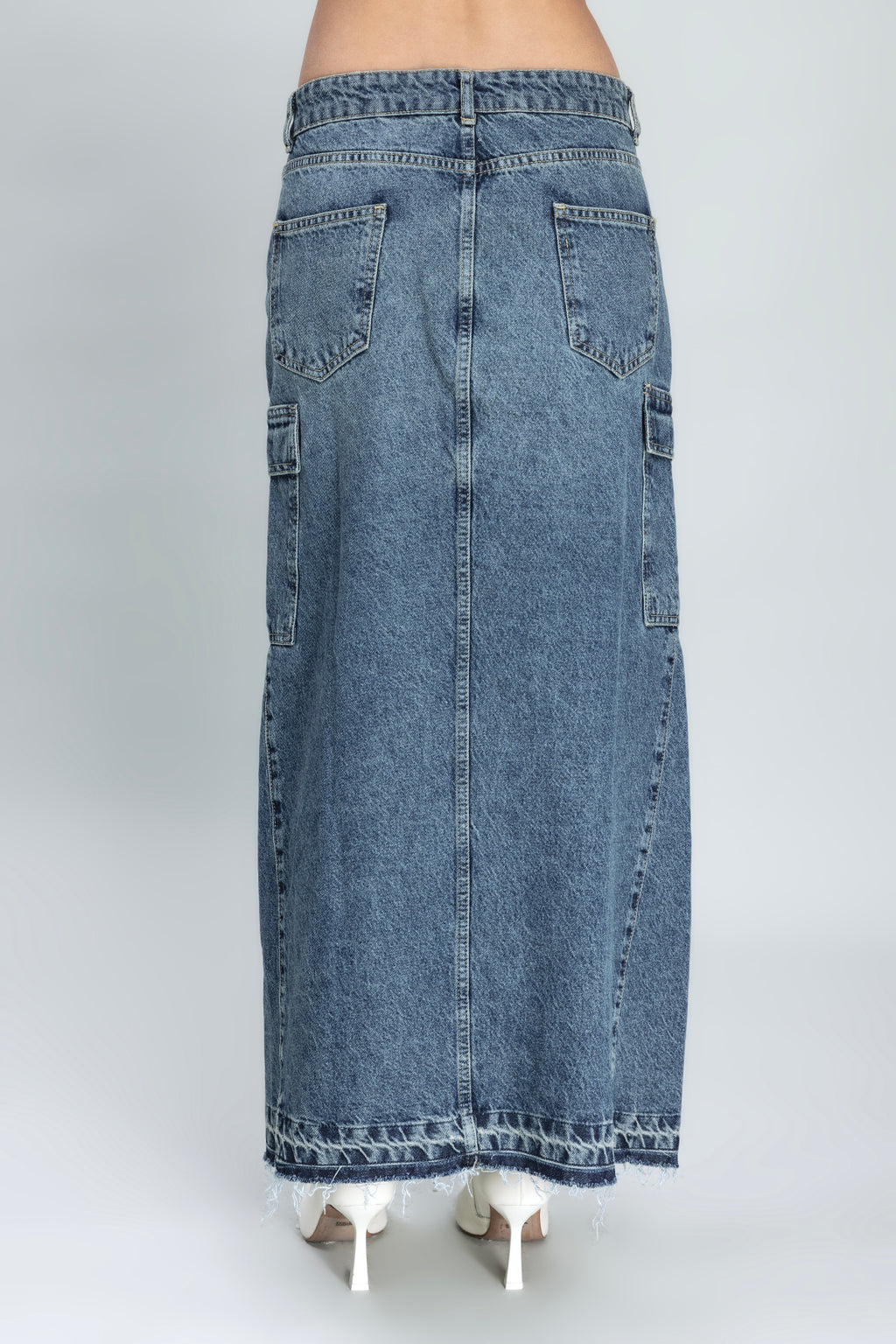 Kargo Cepli Uzun Denim Etek