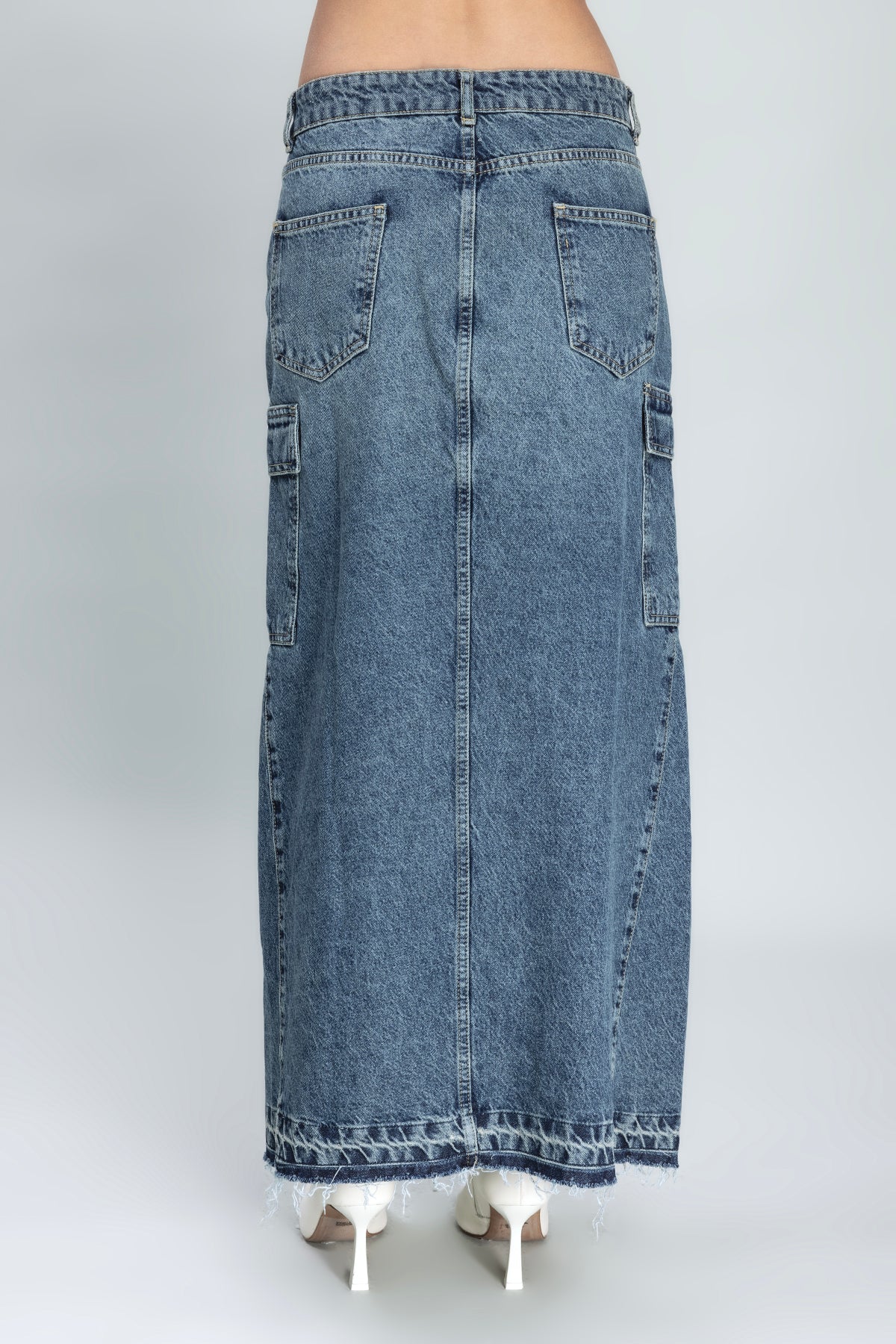 Kargo Cepli Uzun Denim Etek
