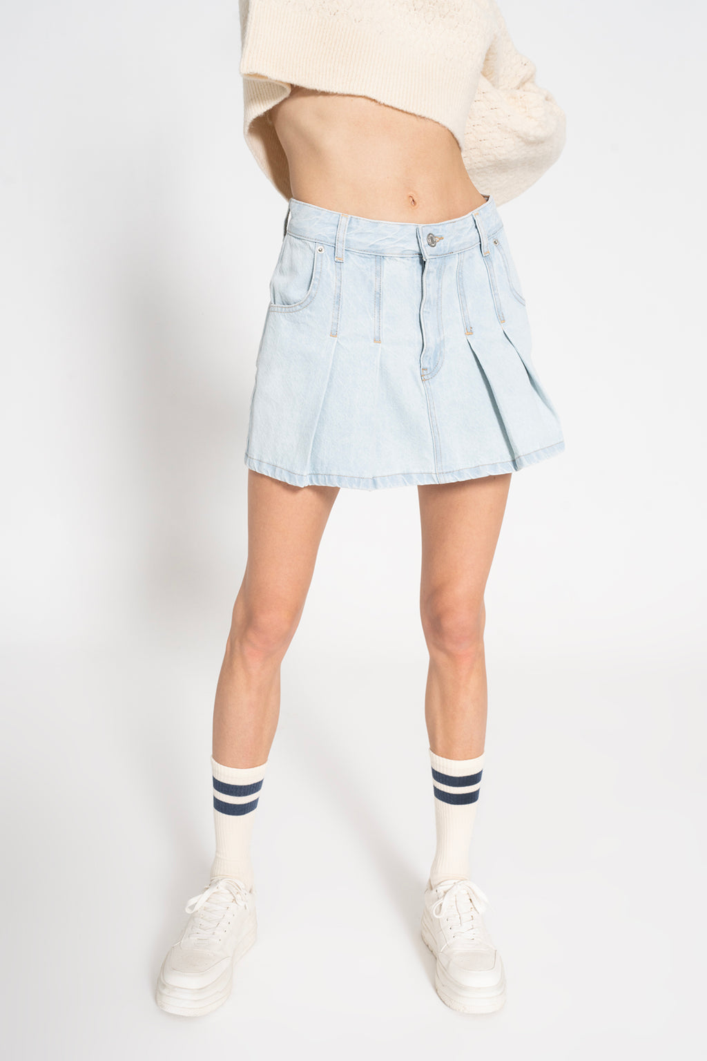 Pleated Denim Mini Skirt