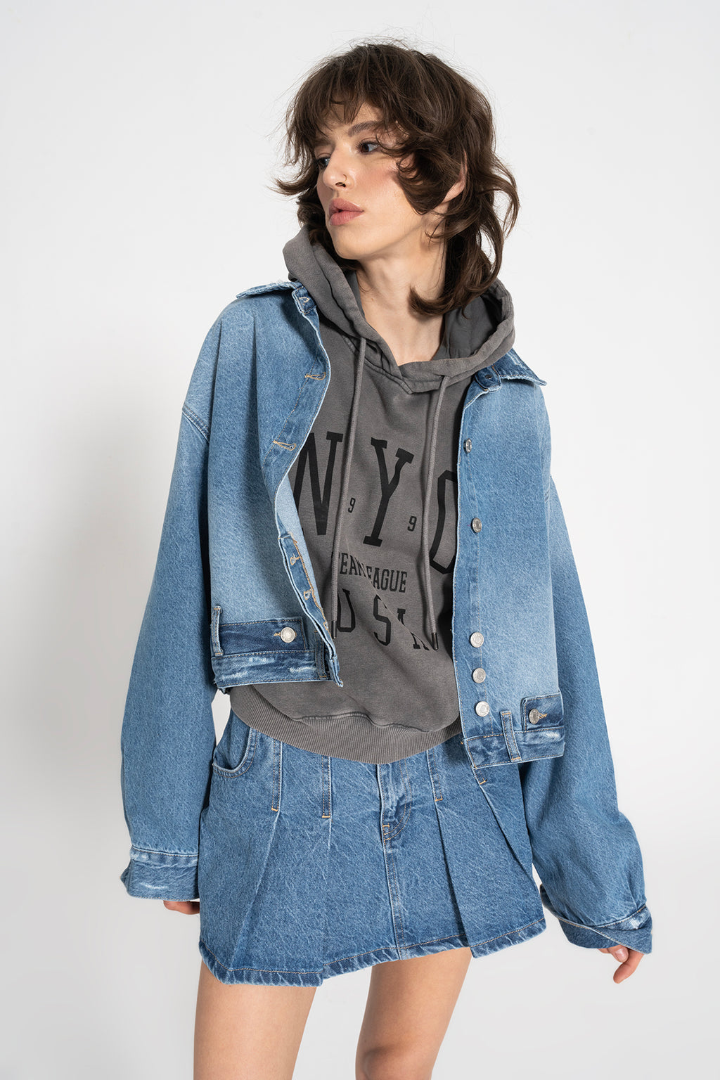 Yıpratmalı Denim Mont