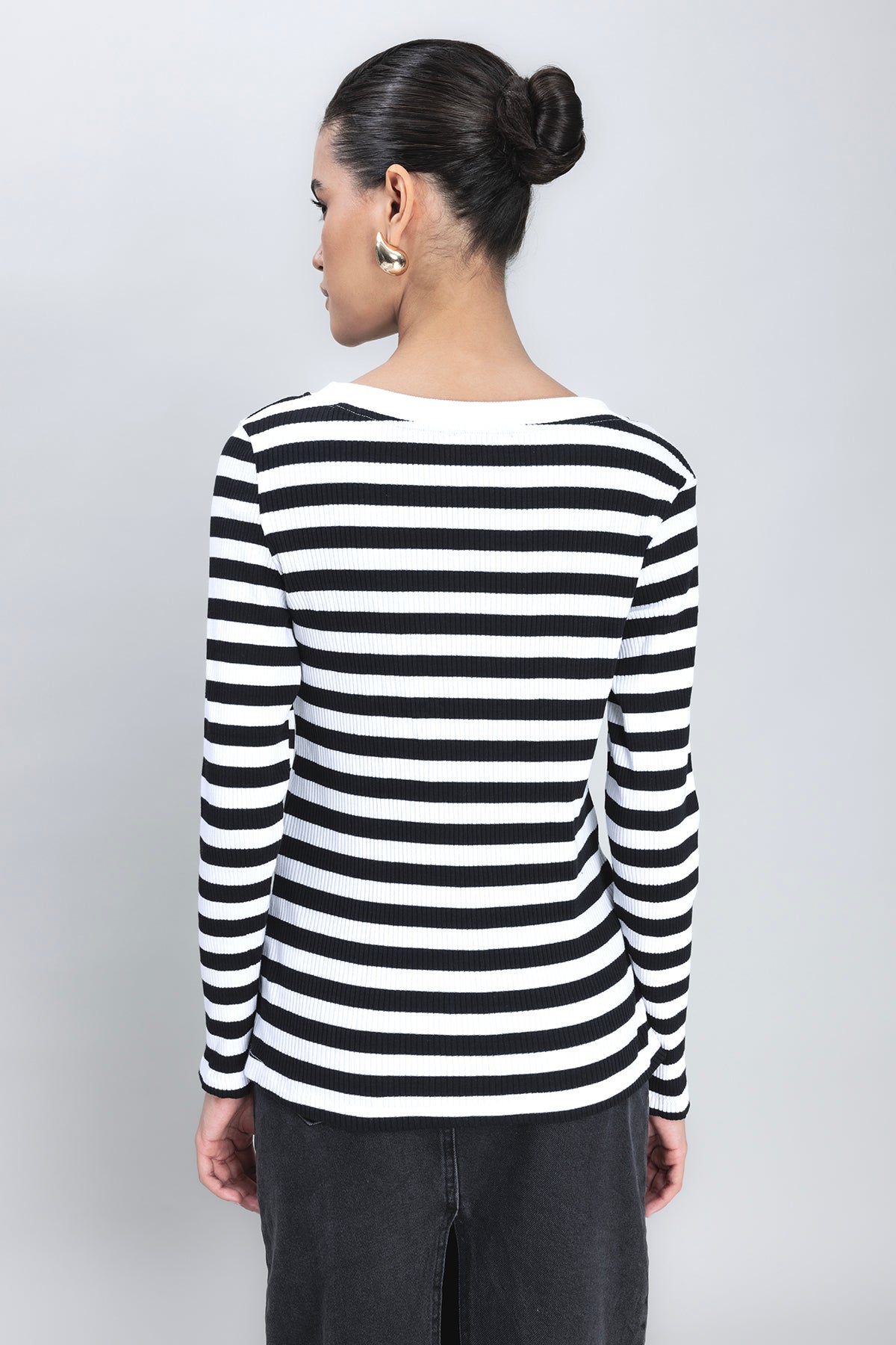 Kayık Yaka Çizgili T-Shirt