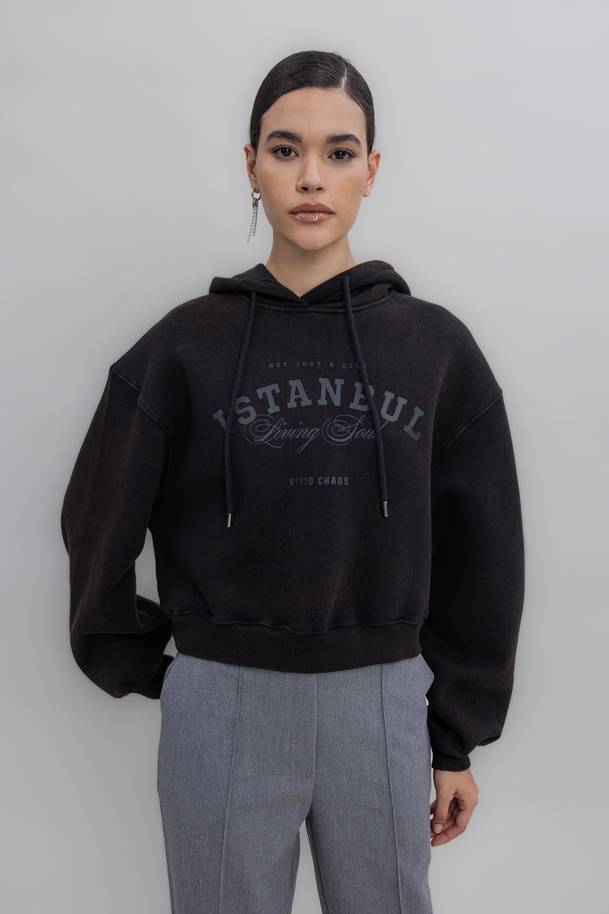 Kapüşon Baskı Detaylı Şardonlu Sweatshirt