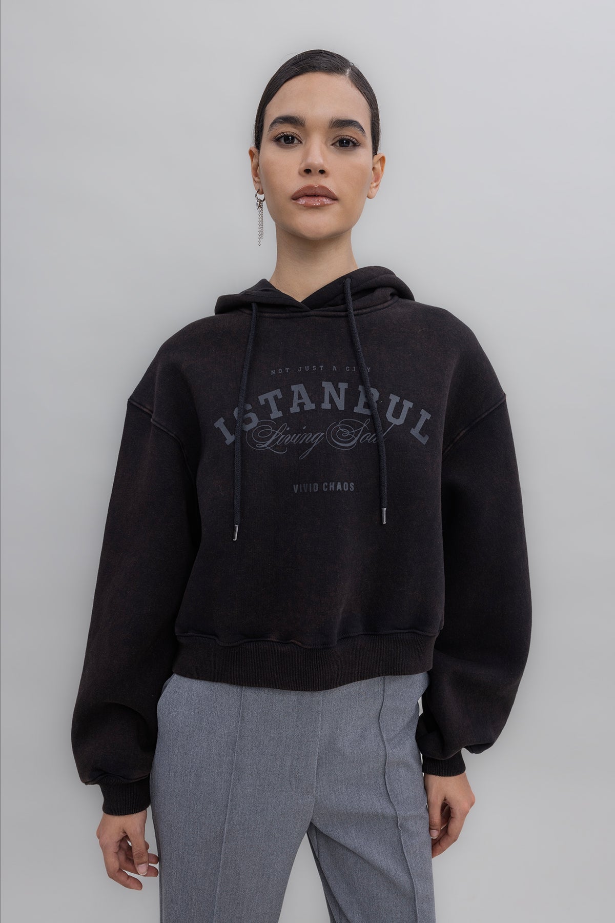 Kapüşon Baskı Detaylı Şardonlu Sweatshirt