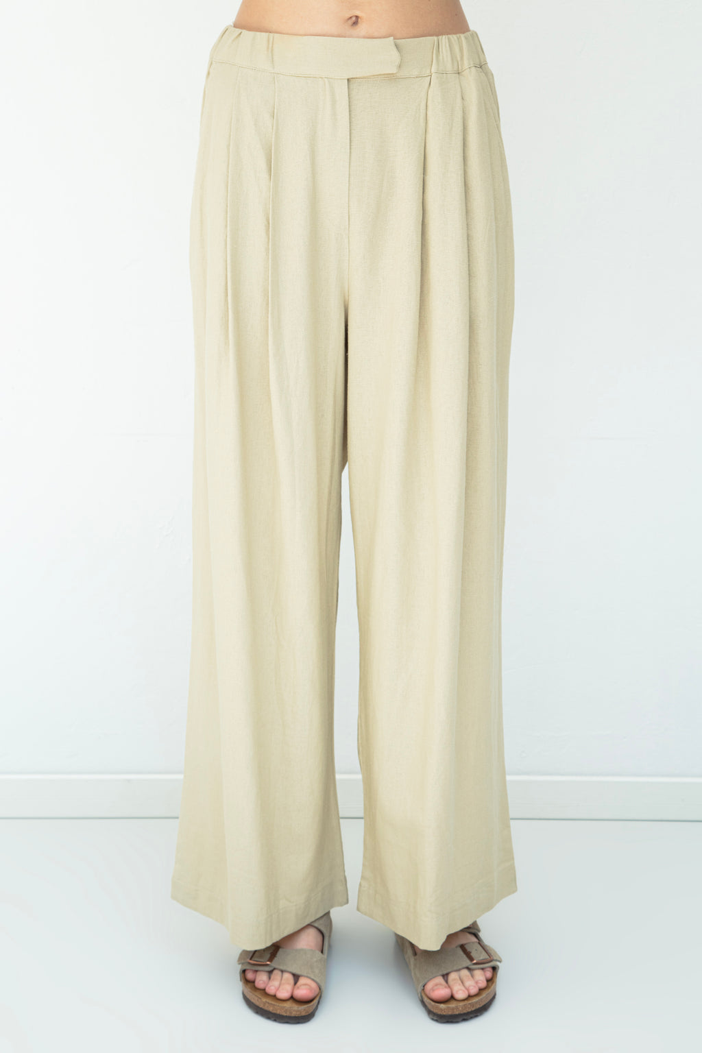 Linen Blend Pleated Wide-Leg Trousers
